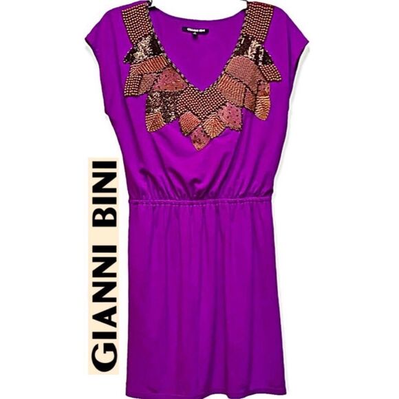 Gianni Bini Embellished Beaded Deep-V Elastic Waist Dress Size Small - Picture 2 of 8